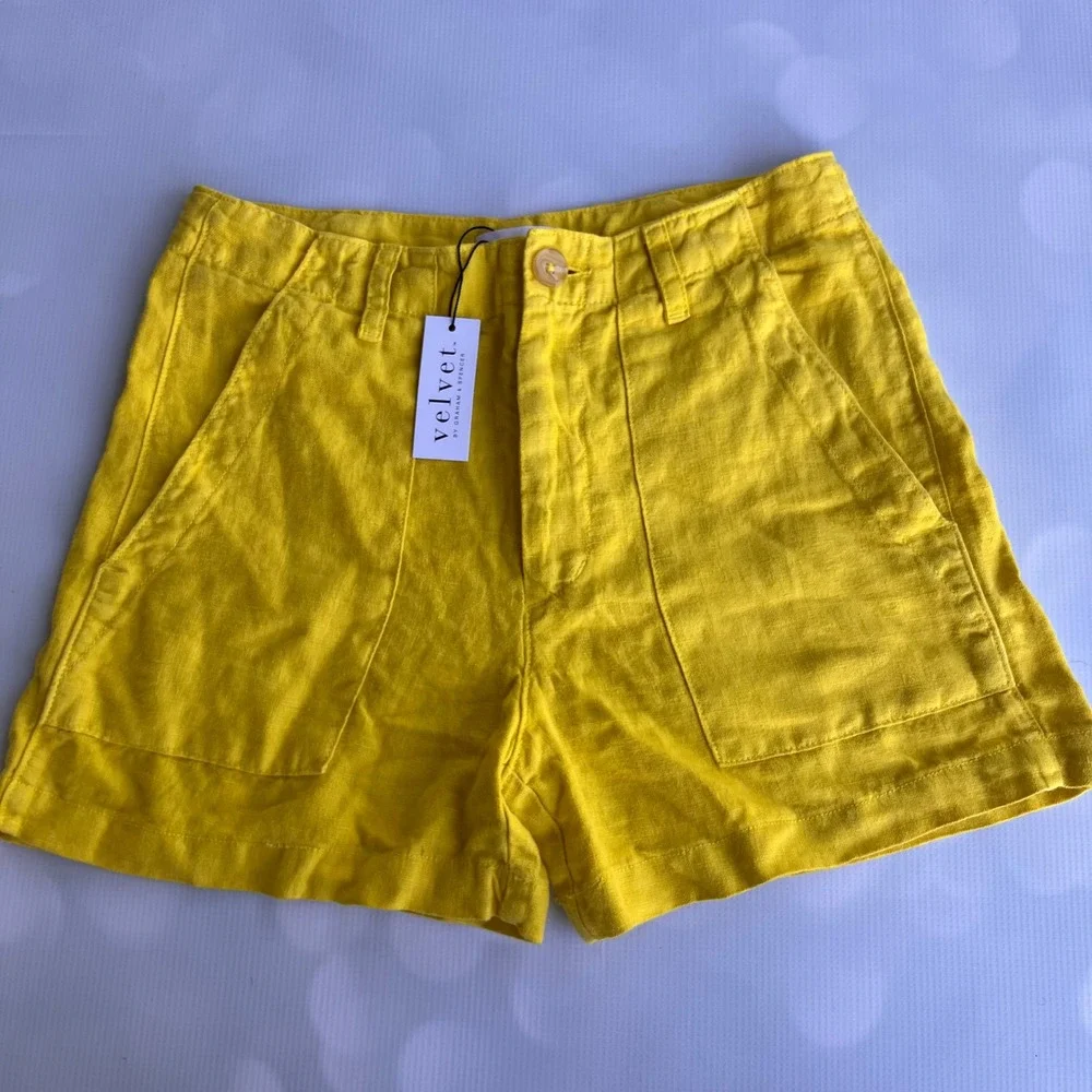 Anthropologie Velvet by Graham & Spencer 100% Linen Luxury Shorts USA Size 4 NEW